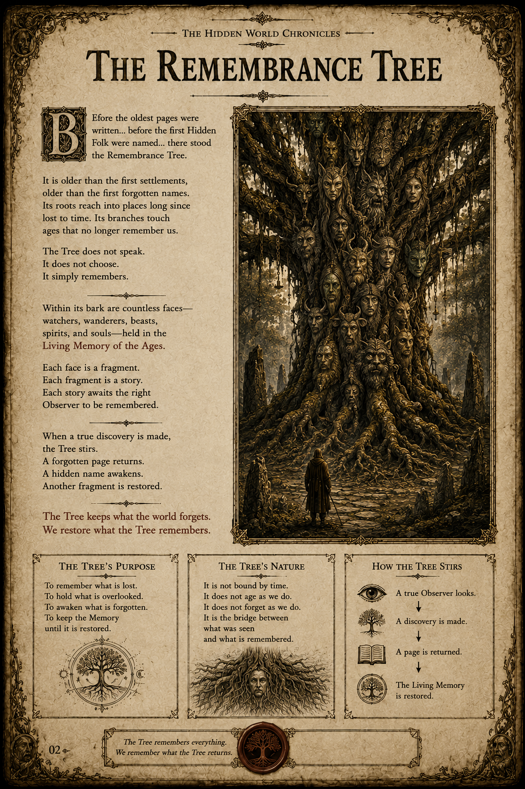 The Remembrance Tree — countless faces held within its ancient bark